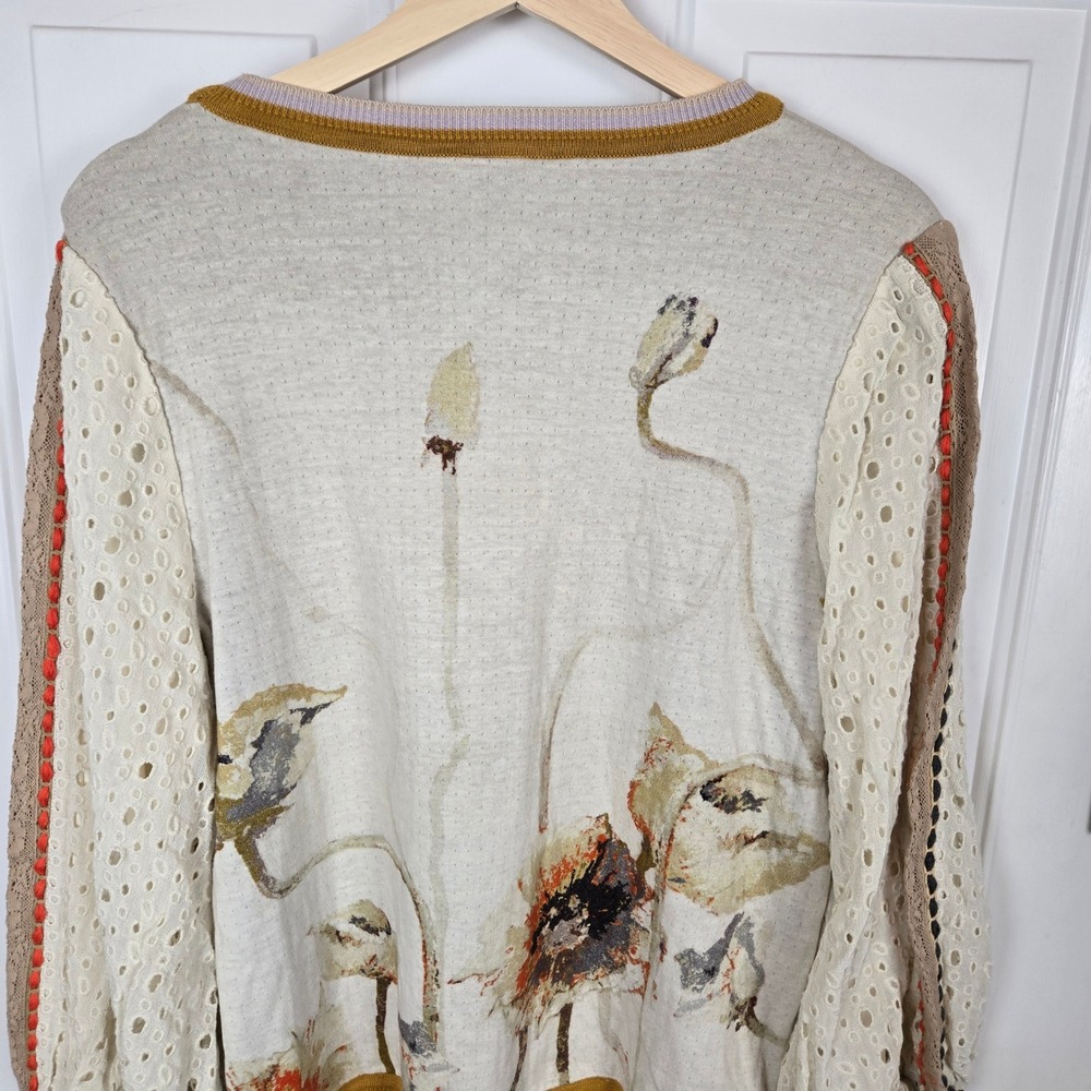 Blank London Top Small Beige Floral Boho Balloon Sleeve Knit Casual Soft Cozy - Picture 14 of 15